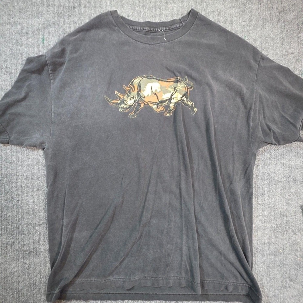 Rhino Shirt Mens XL Black Faded Graphic Tee T-Shirt Animal Wildlife Top